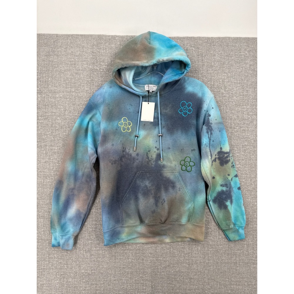 Collina Strada Flower Embroidery Tie Dye Hoodie Women XS Blue Fleece Y2K Boho‎